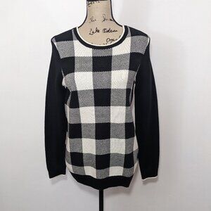 NWT Charter Club Womens Sweater Black Buffalo Check Long Sleeve Small S